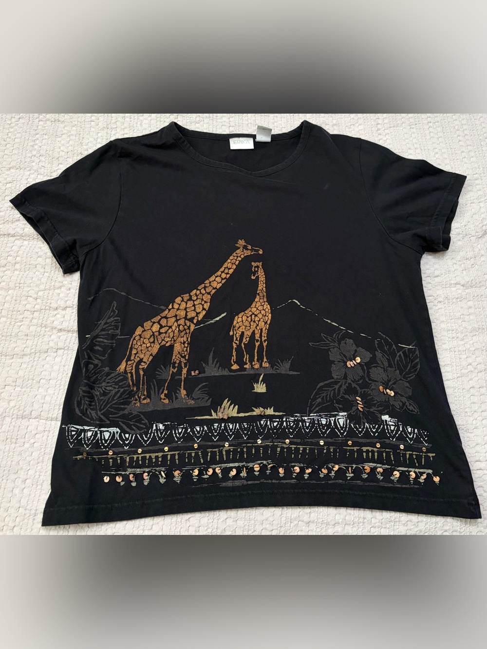 Erika Womens Black Giraffe Graphic Tee